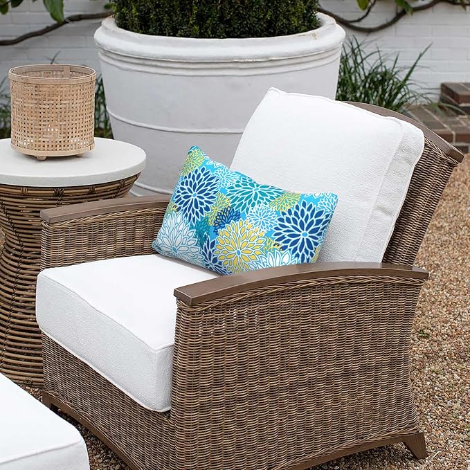 Outdoor Lumbar Pillow Covers 12”x20”, Rectangle Throw Pillow Covers for Patio Furniture, Decorative Lumbar Cushion Case for Garden Balcony Couch Office Chair, Pack of 2, Dahlia Blue
