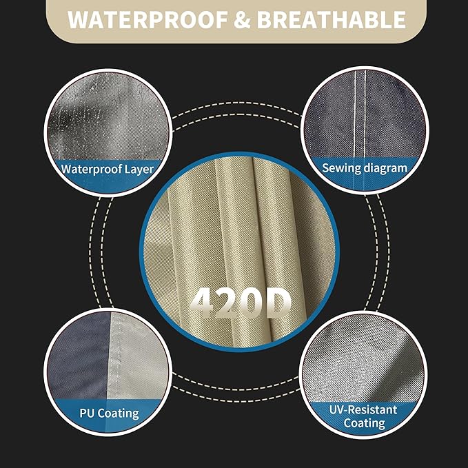 Heavy Duty Waterproof Outdoor Patio Furniture Covers - All Weather Protection for Sectional Sofa, Dining Table & Chair Set, Protector Cover (Beige & Black, Rectangular-110" L x 83" W x 28"H)