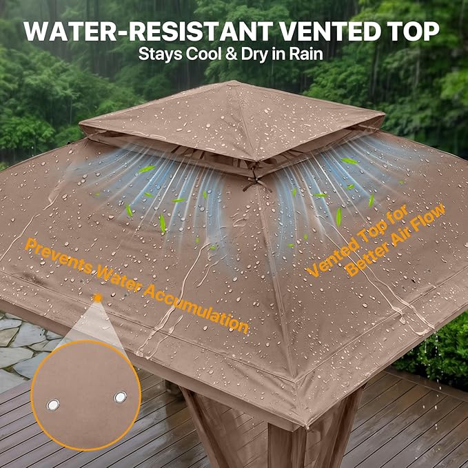 COOS BAY 11x11 Pop Up Gazebo with Mesh Netting, Instant Outdoor Canopy Tent, Water Resistant Shelter with UPF 50+ UV Protection, 121 Sq Ft Coverage, Brown