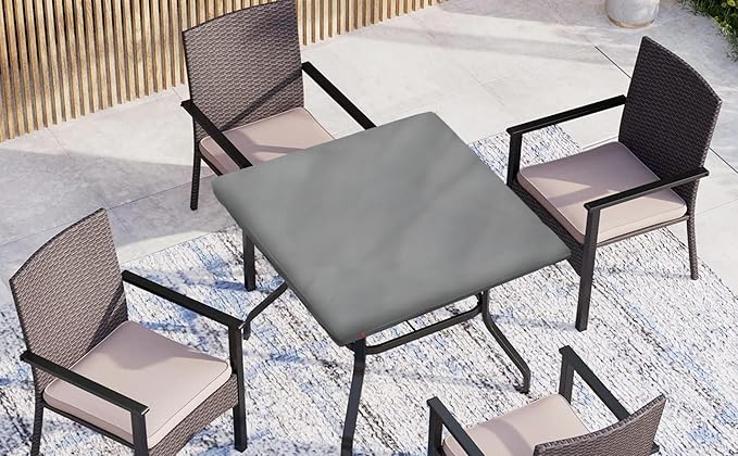 Outdoor Square Table Cover Waterproof UV-Resistant for 24 x 24 Inch Patio Tables - Heavy Duty Weatherproof Table Top Protector with Elastic Hem (Grey)