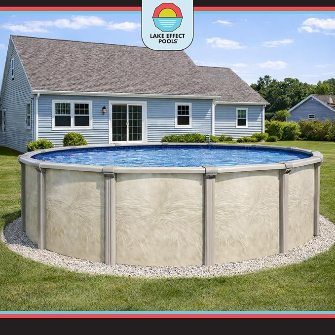 Lake Effect Pools 'Fallston' 24 ft Round Above Ground Swimming Pool | 52 Inch Steel Side Walls | Kit Includes: 25 Gauge Overlap Liner & Widemouth Skimmer