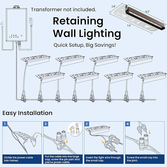 AUDERWIN Retaining Wall Lights, 7 Inch LED Hardscape Lighting Waterproof, 12V Low Voltage Landscape Lighting, Outdoor Step Lights for Patio Stairs Deck 2700K, 270° Rotate, 16 Pack