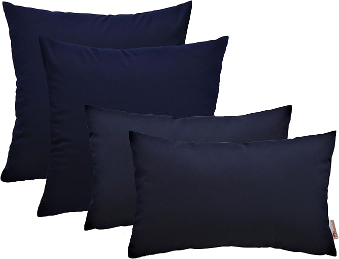 RSH DECOR Set of 4 Indoor Outdoor Decorative Throw Pillows- 20" x 20" + 12" x 20" Square & Rectangular/Lumbar Pillows - Navy Blue