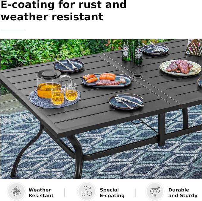 MFSTUDIO 7 PCS, Patio Dining Set, 60"×38", 4 Swivel Chairs, Umbrella Hole | Blue, Steel, Metal, E-coated frame