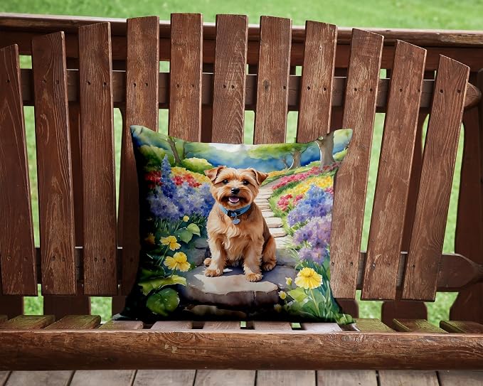 Caroline's Treasures Norfolk Terrier Spring Path Throw Pillow Machine Washable, Indoor Outdoor Decorative Pillow for Couch, Bed or Patio, 14Hx14W