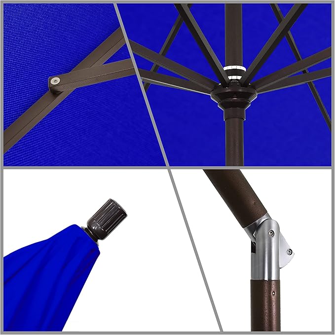 California Umbrella 11Ft Premium Sunbrella Patio Umbrella, Hand-Crank, Tilt-Collar, Bronze Frame, Pacific Blue Fabric
