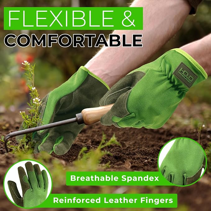 HANDLANDY Leather Gardening Gloves, Leather Work Gloves for Men Women | Durable Utility Men Women Garden Yard Working Glove, for Landscaping, Mechanic, Construction, Driving, Farming, Ranching