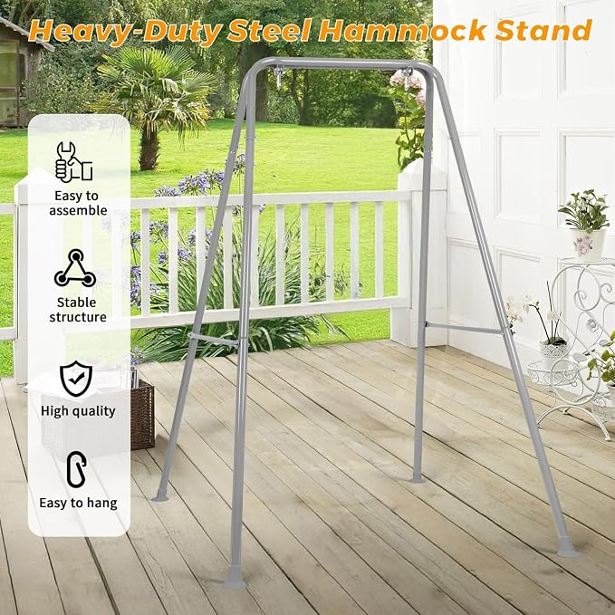 Swing Stand Only, Hammock Chair Stand, Heavy-Duty Metal Stand, Multi-Use Swing Frame for Indoor and Outdoor, Backyard, Max Load 300lbs, Hammock Chair not Included (Grey)