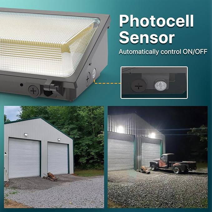 Glass Lens Wall Pack: 120W LED Wall Pack Light with Dusk-to-Dawn Photocell 4Packs - UL Listed Outdoor Security Lighting Commercial and Industrial for Parking Lot Yard Warehouse