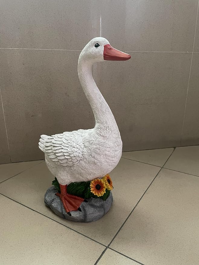 Joyful Porch Goose Statue Cygnus, Classic, Detailed, Big Resin Garden Lawn Yard Décor, Sculpture, 20 inches High Figurine, Duck, Indoor and Outdoor, by GGTown TM