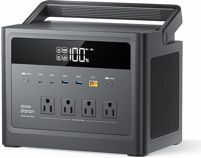 Portable Power Station 1000W, 576Wh Solar Generator with PD 100W USB-C Fast Charging, Power Bank 110V Pure Sine Wave AC Outlet LiFePO4 Battery for Outdoors Camping Home Use Emergency RVs (Peak 2000W)