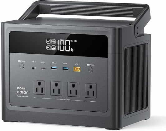 Portable Power Station 1000W, 576Wh Solar Generator with PD 100W USB-C Fast Charging, Power Bank 110V Pure Sine Wave AC Outlet LiFePO4 Battery for Outdoors Camping Home Use Emergency RVs (Peak 2000W)