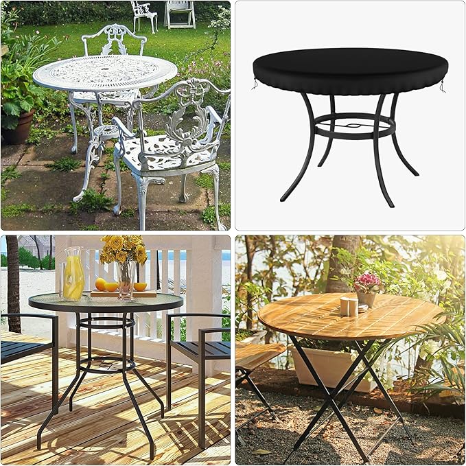 Demao Outdoor Round Table Covers, Waterproof Patio Furniture Covers, UV Resistant Anti-Fading Patio Cover for Outdoor Round Table, Black, 41 inch Diameter