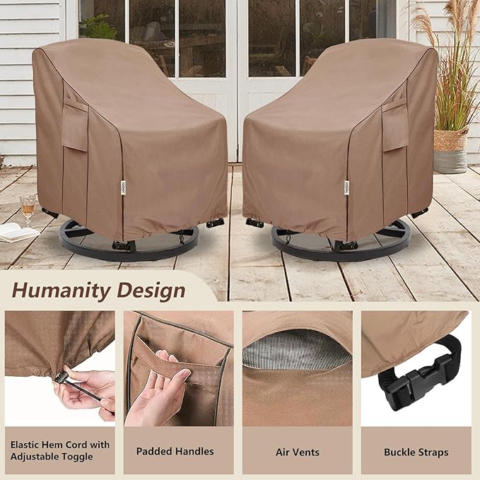 Patio Chair Covers for Outdoor Furniture Waterproof 2 Pack, Heavy Duty Waterproof Outdoor Swivel Chair Cover (35"W x37"D x36"H - Brown)