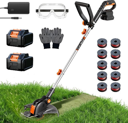 4000mAh Weed Wacker Weed Eater: 21V Electric Cordless Edger and String Trimmer 2in1 Lawn Tool Battery Powered 12 Inch Grass Cutter with 2Pack 4.0Ah Batteries and Charger for Yard Garden Home Use