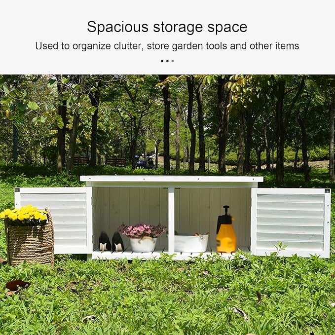 Double Door Outdoor Deck Boxes, Solid Wood+Metal Patio Storage Box, Garden Box with Plastic Foot for Balcony, Patio