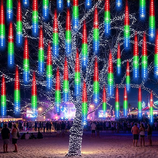 Meteor Shower Lights UL Certified 1080 LEDs 20 Tubes Falling Rain Drop Ramadan Lights Cascading Lights for Xmas Tree Halloween Decorations Wedding Party Holiday Garden Decor, Multicolor