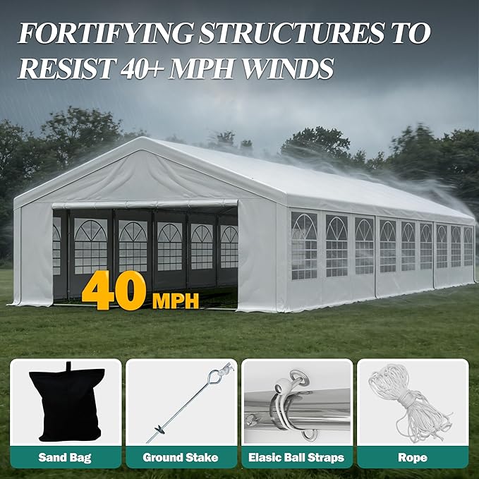 GARTOO 20' x 60' Canopy Party Tent & Carport - Heavy Duty Outdoor Wedding Gazebo with 5 Storage Bags & 4 Sand Bags, Event Shelter Canopy for Outdoor Event, Wedding, Birthday Party