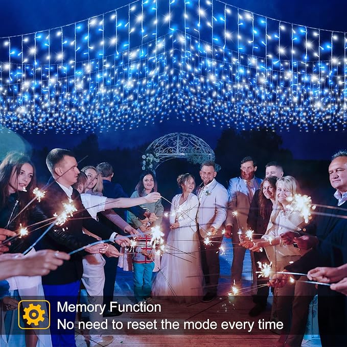 Blue and White Christmas Lights 66ft 640 LED Icicle Lights for Outside | Clear Wire Connectable Twinkle Lights with 8 Modes Timer Waterproof for House Window Party Tree Holiday Patio Yard Home Decor