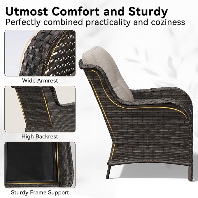 3 Seat Outdoor Couch, Wicker Patio Sofa with Thickened Olefin Cushions, High Back and Deep Seating, Hand-Woven PE Rattan for Porch, Deck, Balcony