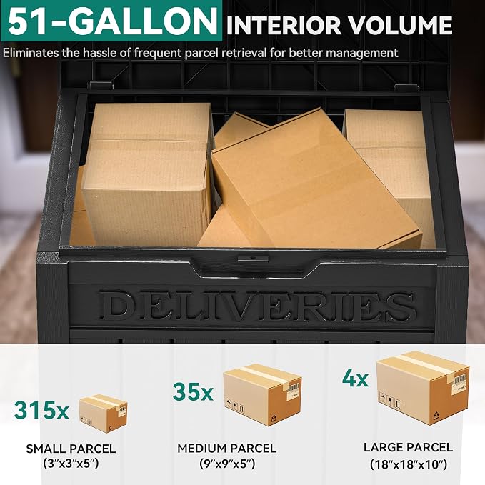 YITAHOME Resin Package Delivery Box 51 Gallon, Secure Lockable Resin Package Delivery Container, Deck Box for Porch & Curbside, Black