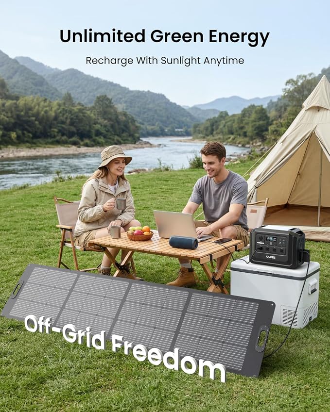 OUPES 2000W Solar Generator Mega 1 Lite with 100W Solar Panel, 1024Wh LiFePO4 Portable Power Station, 0-100% AC Charge in 46 Mins, 140W PD, Solar Kit for Outdoor Camping, Hiking, Tailgating, Emergency