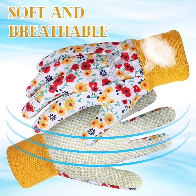 Queekay 8 Pairs Garden Gloves for Women Floral Gardening Gloves Breathable Cotton with Grip