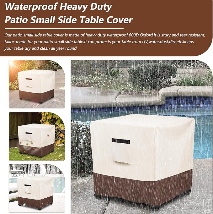 Waterproof Patio Small Side Table Cover,Square Outdoor Ottoman Covers,Heavy Duty 600D Patio Wicker Side Table Cover,Fits Square PatioTable, All-Weather Furniture Protection.32"W x 32"D x 18"H