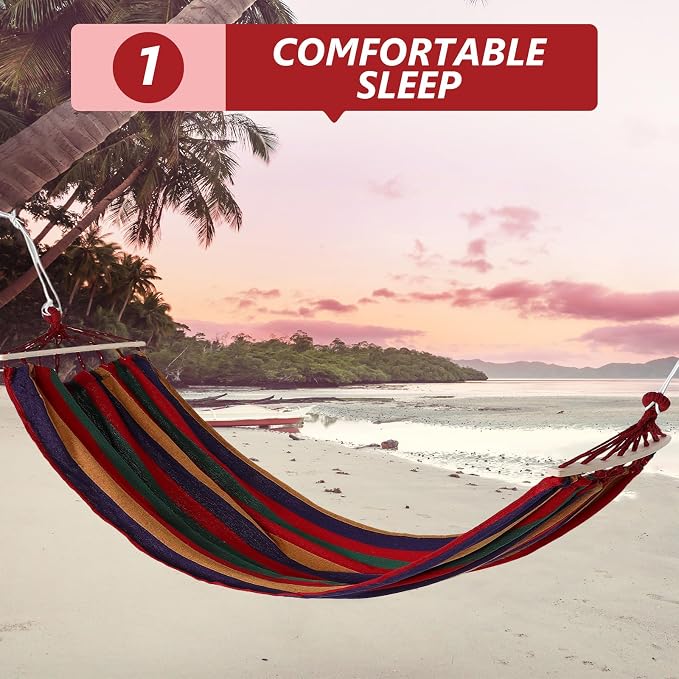 Kisangel Outdoor Camping Hammock with Thickened Canvas and Duckbill Buckle, Single-Person 200X80Cm Striped Tree Hammock for Hiking and Backyard Relaxation