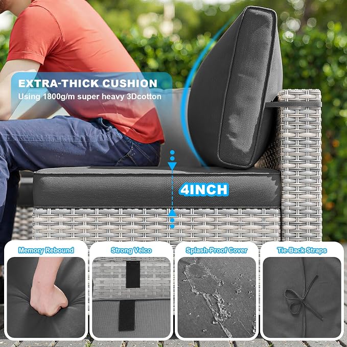 17-Piece Patio Furniture Set, Outdoor Patio Furniture with Swivel Chairs Set, Thick Cushions, Modular Patio Sofa, Dual-Strand Wicker Rattan, Rust-Resistant Frame, Black