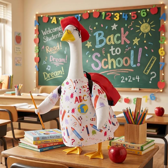 Back to School Porch Goose Outfit with Schoolbag for 23" Statue | Perfect for back-to-school themes for Class, Lawn, Yard, Garden Decor with Durable outdoor fabric