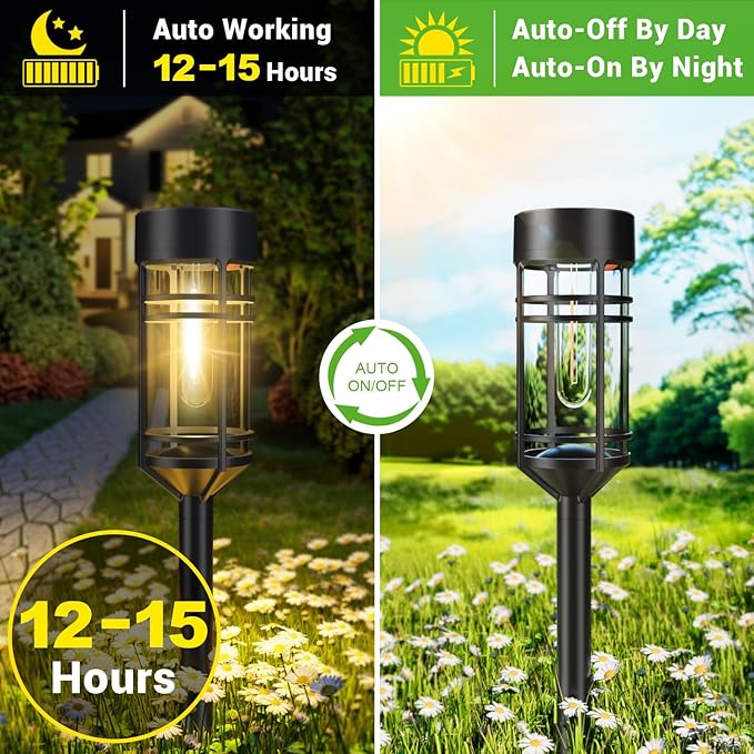 Amzarp 12 Pack Solar Garden Lights, Bright LED Solar Pathway Lights Outdoor IP65 Waterproof Rugged Shatterproof Auto On/Off for Landscape Garden Yard Walkway Driveway Lawn Lighting (3000K Warm White)