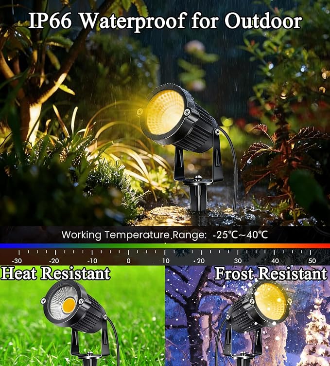10 Pack Low Voltage Landscape Lights LED 5W Landscape Lighting with connectors AC/DC 12V-24V Outdoor Spotlight IP66 Waterproof Tree Flag Lights Warm White Spotlights for Yard Garden Pathway
