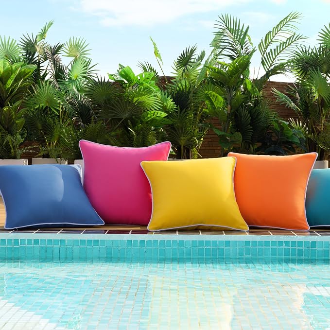 Phantoscope Pack of 2 Outdoor Waterproof Throw Pillow Covers Decorative Square Cushion Case Patio Pillows for Couch Tent, Foggy Blue 12x20 inches