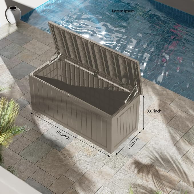 270 Gallon Outdoor Storage Box Waterproof, Lockable Resin Deck Box Large Storage Bin for Patio Furniture Cushion, Garden Tools, Pool Accessories, UV-Resistant Outside Delivery, Gray