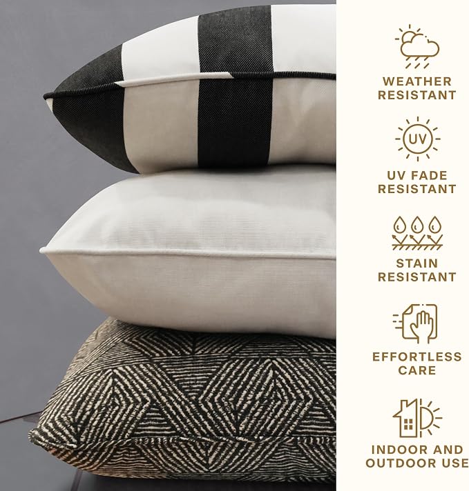 Honeycomb Outdoor Square Toss Pillow Covers, 18 x 18, 2-Pack | Oahu Tropical Black Slipcovers, Water & Fade Resistant for Patio Furniture Set, Cover Only, No Insert
