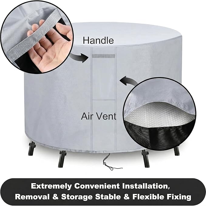 UPGRADE Outdoor Furniture Covers, Custom Size 28"(D) x 14"(H) Round Patio Table and Chair Waterproof Covers, Heavy Duty 420D,Silver