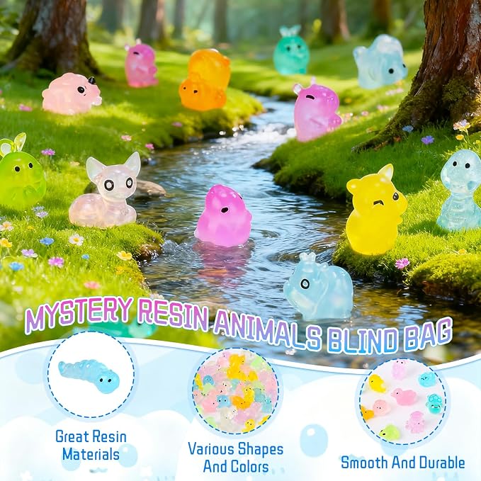 Mini Glow in The Dark Animal Resin Models, Mystery Resin Animals Blind Bag, Small Luminous Figures for Decor Micro Garden Home Landscape Aquarium Craft Gifts Party Favors for Ages 14 and up (100pcs)