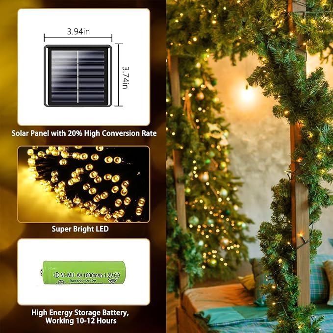 Solar String Lights Outdoor 6 Pack 255FT 720 LED Christmas Light Warm White | 8 Modes, Auto On/Off, Memory Function, Waterproof Solar Twinkle Lights for Outside Xmas Tree Garden Party Christmas Decor