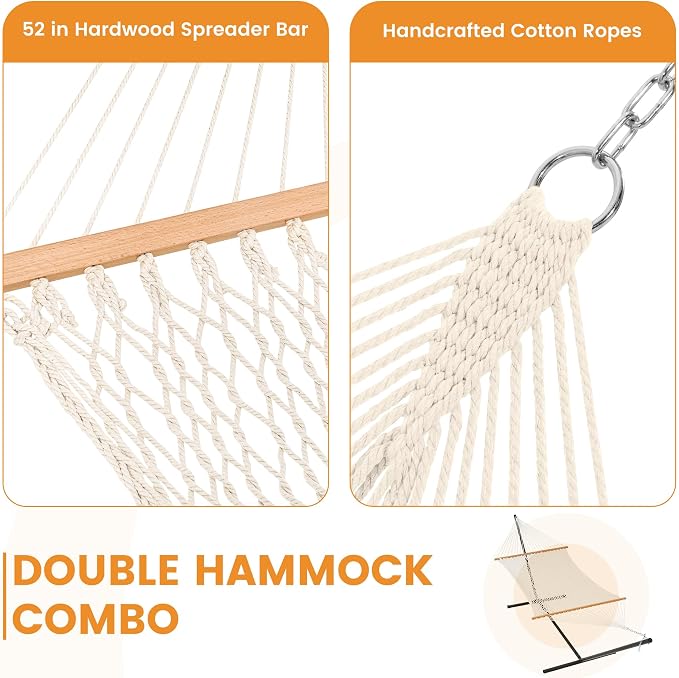 Lazy Daze Hammocks Rope Hammock with Pad, Spreader Bar, Carabiners, Tree Straps, Chains for Outside Patio- Max 450 Lbs, Beach