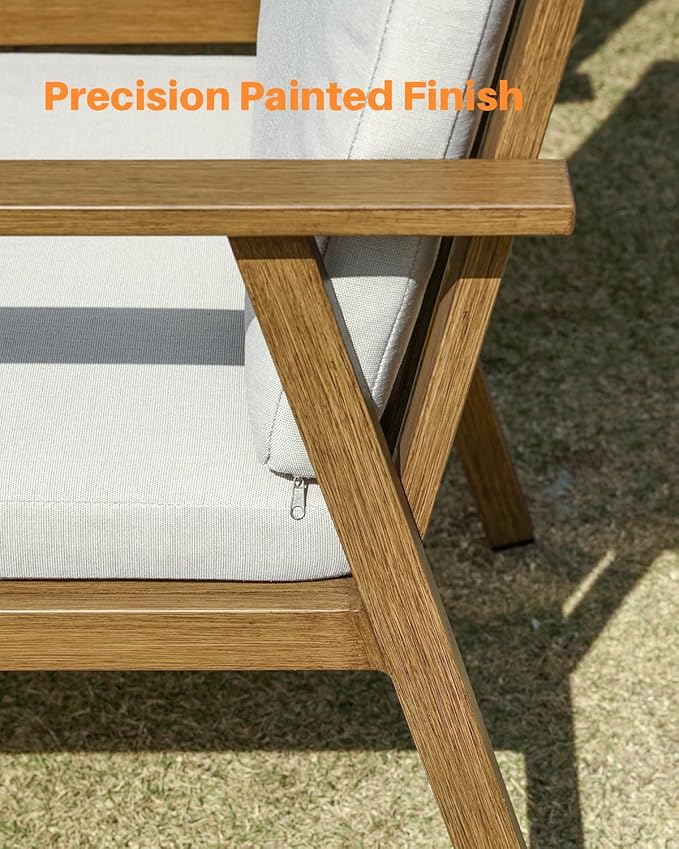 7 Pieces Patio Dining Set with 6 Swivel Chairs, Never-Rust Aluminum Outdoor Dining Set, Patio Swivel Dining Set with Thick Cushions, Outdoor Furniture Set for Deck, Garden, Yard, Teak
