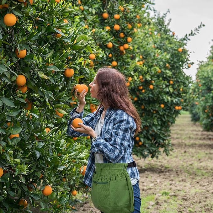 codree Harvest Apron for Garden Vegetable-Adjustable Harvest Picking Apron with 4 Pockets for Gardeners Pick Fruit Weeding