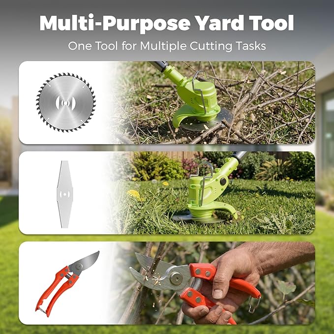 21V Lightweight Electric Weed Eater: All-in-One Cordless String Trimmer Brush Cutter with 2Pack 2.0ah Battery Powered Weed Wacker Set for Small Garden and Yard Lawn Edger Branches Tool for Homeowners