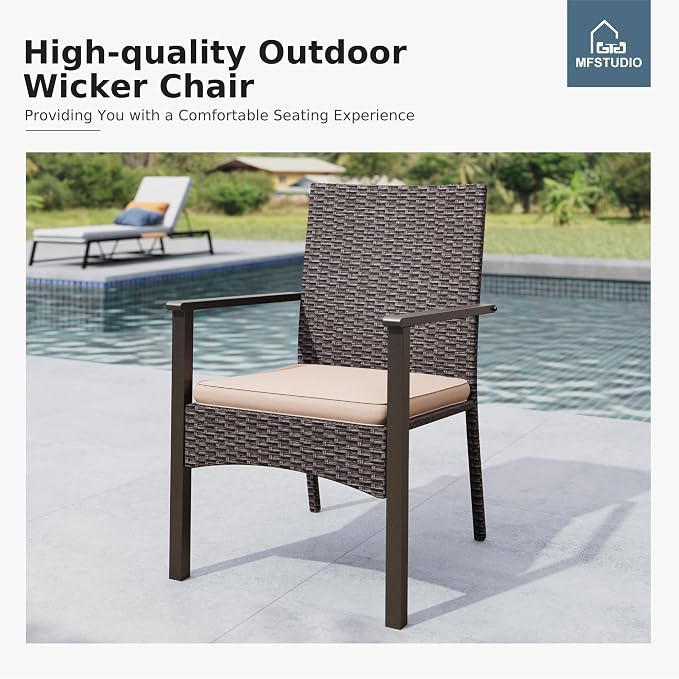 MFSTUDIO 7 Pieces Outdoor Dining Sets, Metal Rectangular Dining Table & 6 Cushioned Chairs, Wicker Patio Dining Furniture, All Weather Outdoor Furniture, E-Coated Frame, Rattan