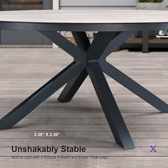 PURPLE LEAF 7 Pieces Outdoor Round Dining Set Aluminum Rattan Wicker Patio Table and 6 Chairs for Lawn Garden Porch Grey