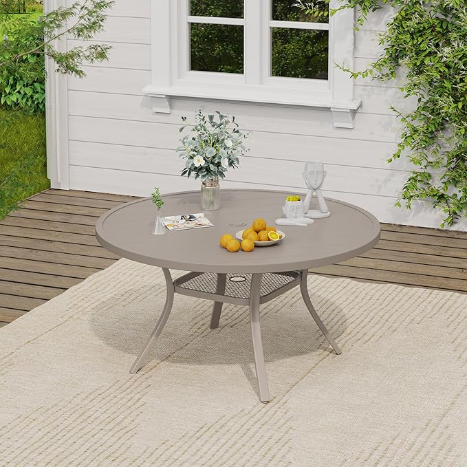 VICLLAX Round Outdoor Dining Set, Patio Table and Chairs Set Set of 6 Patio Stackable Chairs and 47" Outdoor Round Table with Umbrella Hole for Backyard Lawn Garden, Grey Chairs and Grey Table