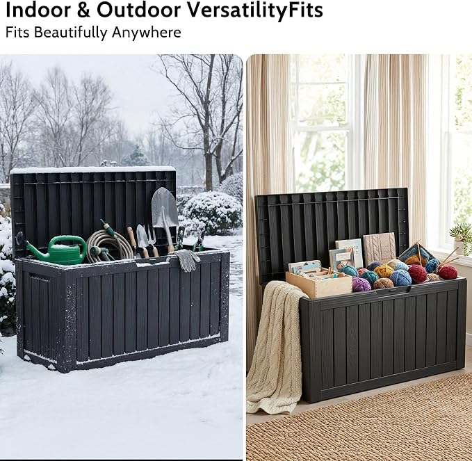 Deck Box Outdoor Storage Box Waterproof Large Resin Deck Box Indoor Outdoor Lockable Storage Container for Patio Furniture Cushions Garden Tools