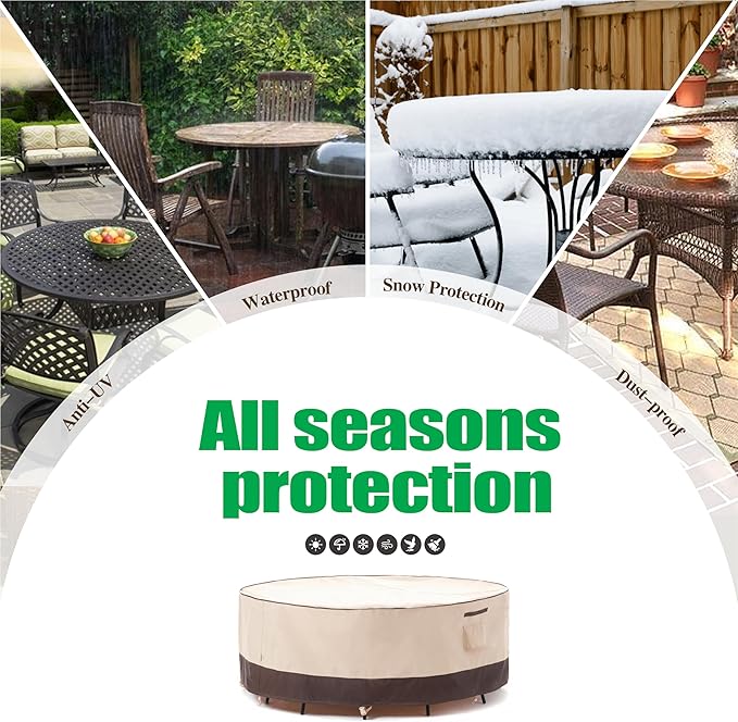 F&J Outdoors Patio Furniture Covers Waterproof UV Resistant Rip-stop Fabric Round Outdoor Furniture Cover, 96" Dia x 27.5" H