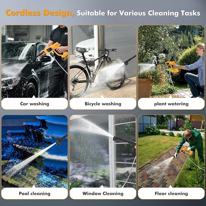 Cordless Portable Washer Gun, 120Bar/1700PSI Battery Operated Pressure Washer, Portable Power Washer with 3.0Ah Dual Batteries &Charger, 6-in-1 Nozzle Foam Cannon, for Vehicle, Driveway Deck
