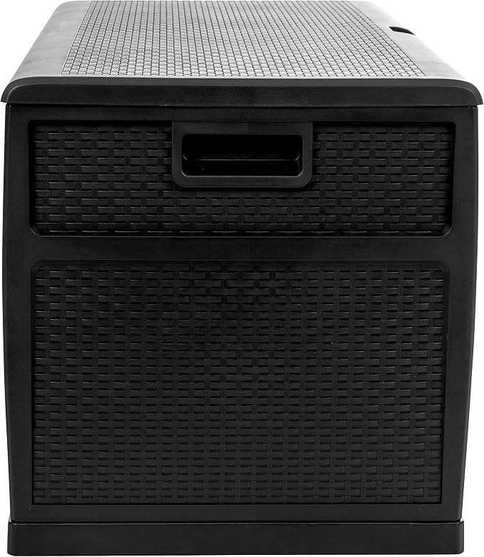 EMMA + OLIVER 120 Gallon Black Plastic Deck Box for Outdoor Patio Storage & Deck Organization